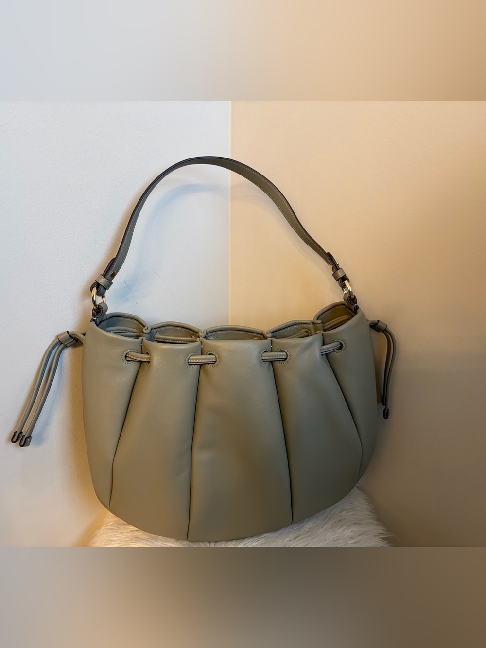 kate spade Sage Green Pleated Shoulder Hobo Bag